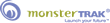 Monster Trak logo, Green and Purple letters and purple swoosh