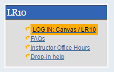 screenshot of the library homepage with a link to canvas