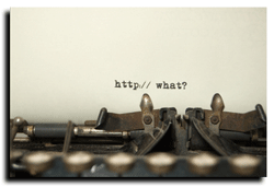 a typewriter writing 'http: what?'