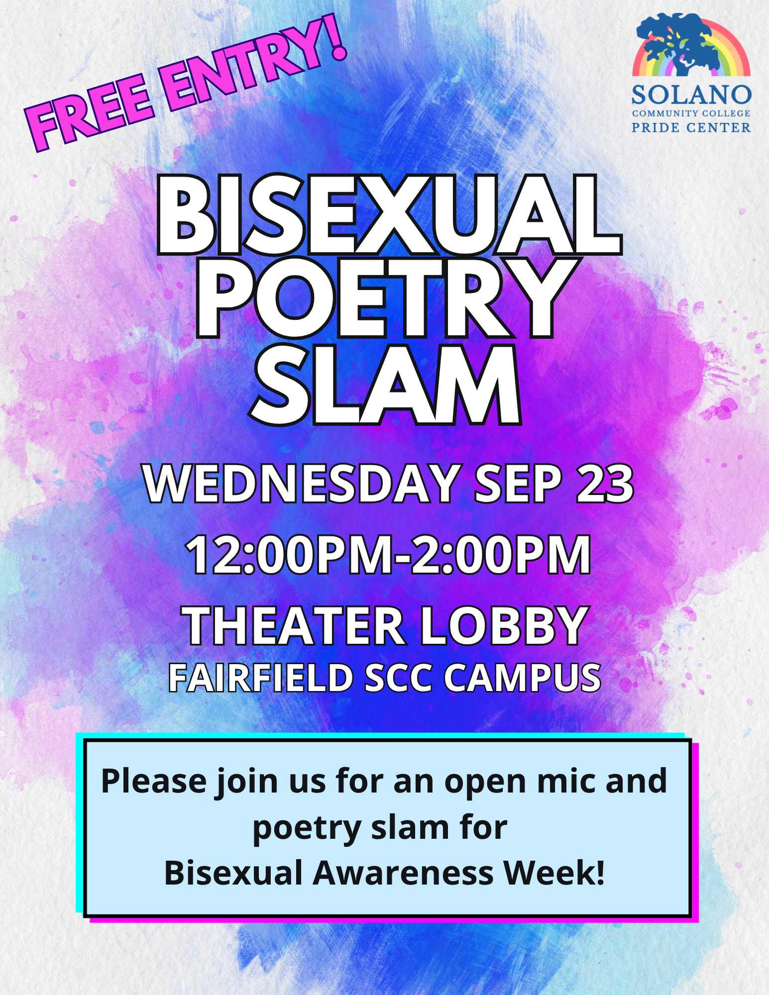 Bisexual Poetry Slam Flyer with information in details above