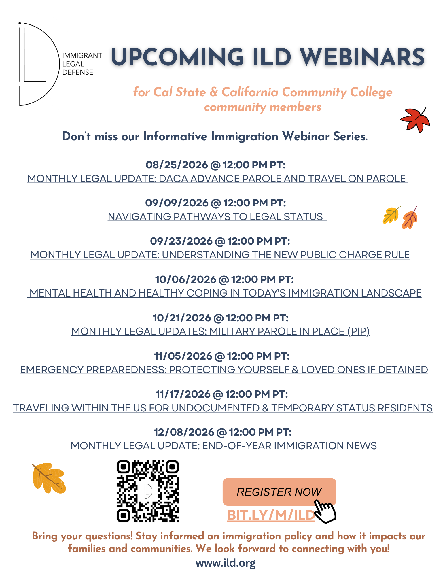 Dates for the immigrant legal defence webinars Dates for the immigrant legal defence webinars