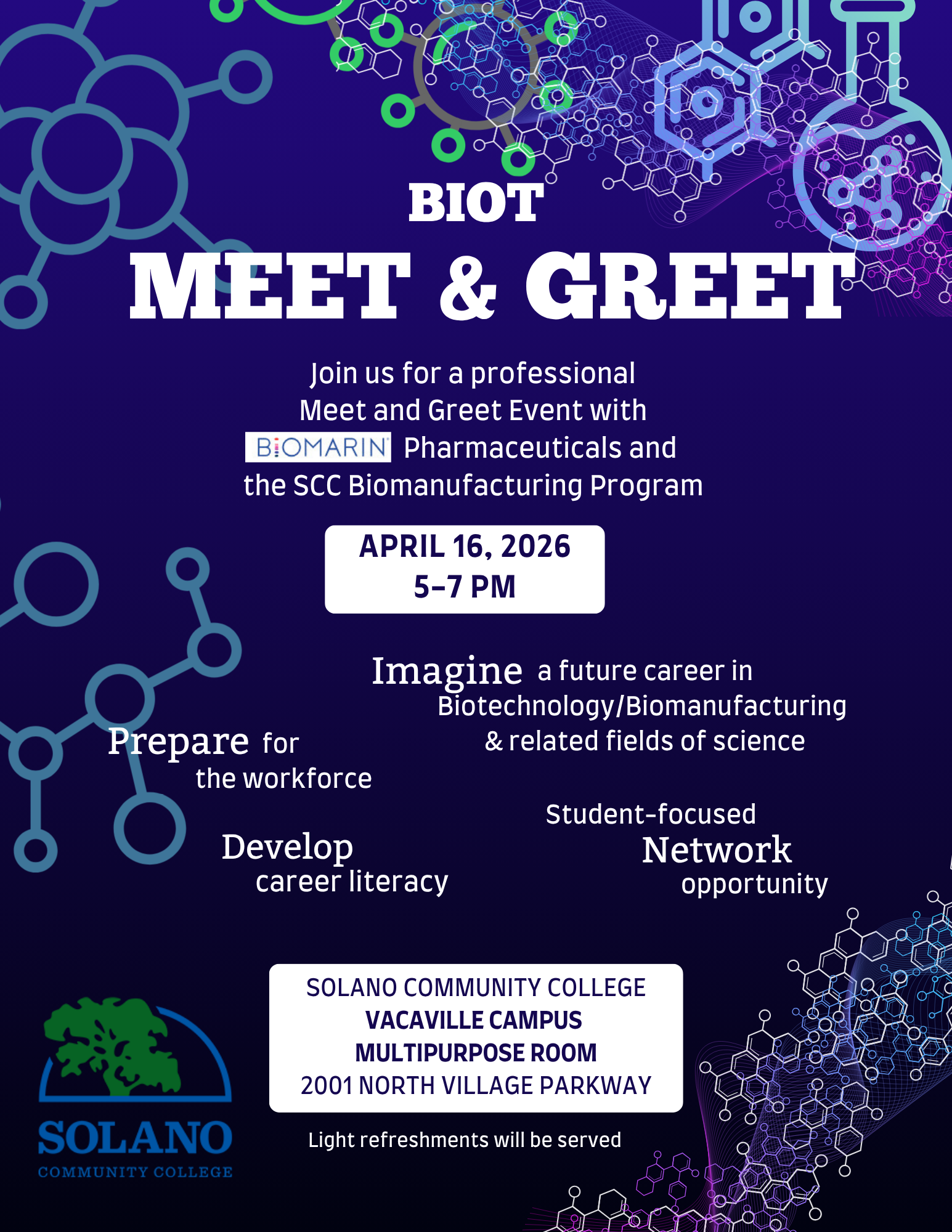 Flyer with date and time of BIOT meet and greet event