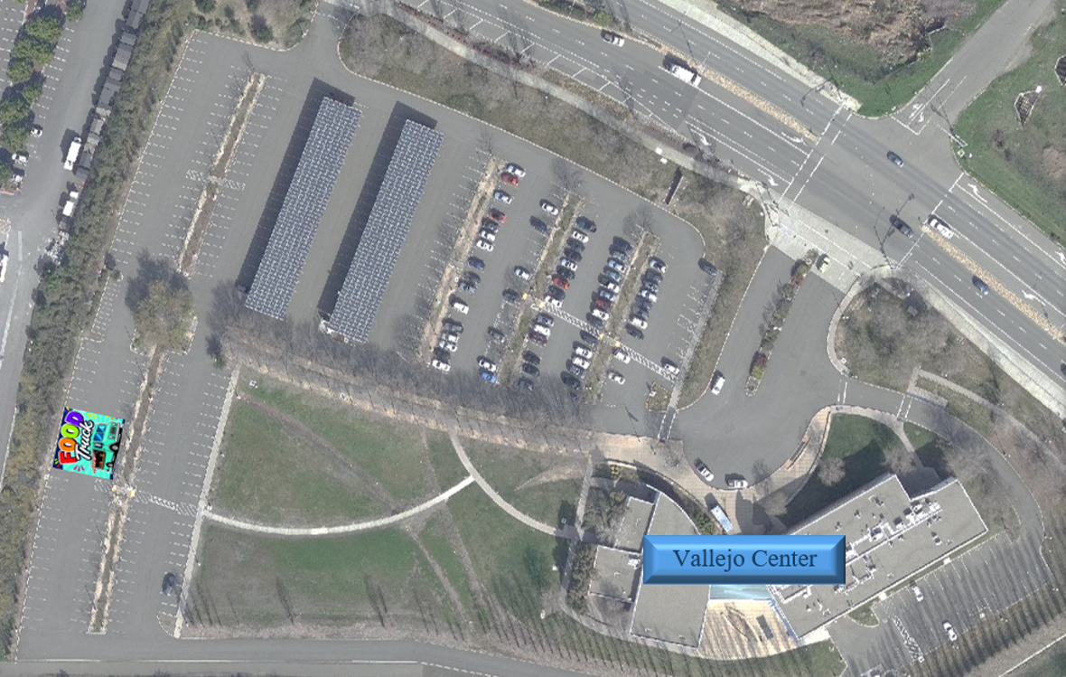 Photo of top view of where food trucks can park at the Vallejo Location