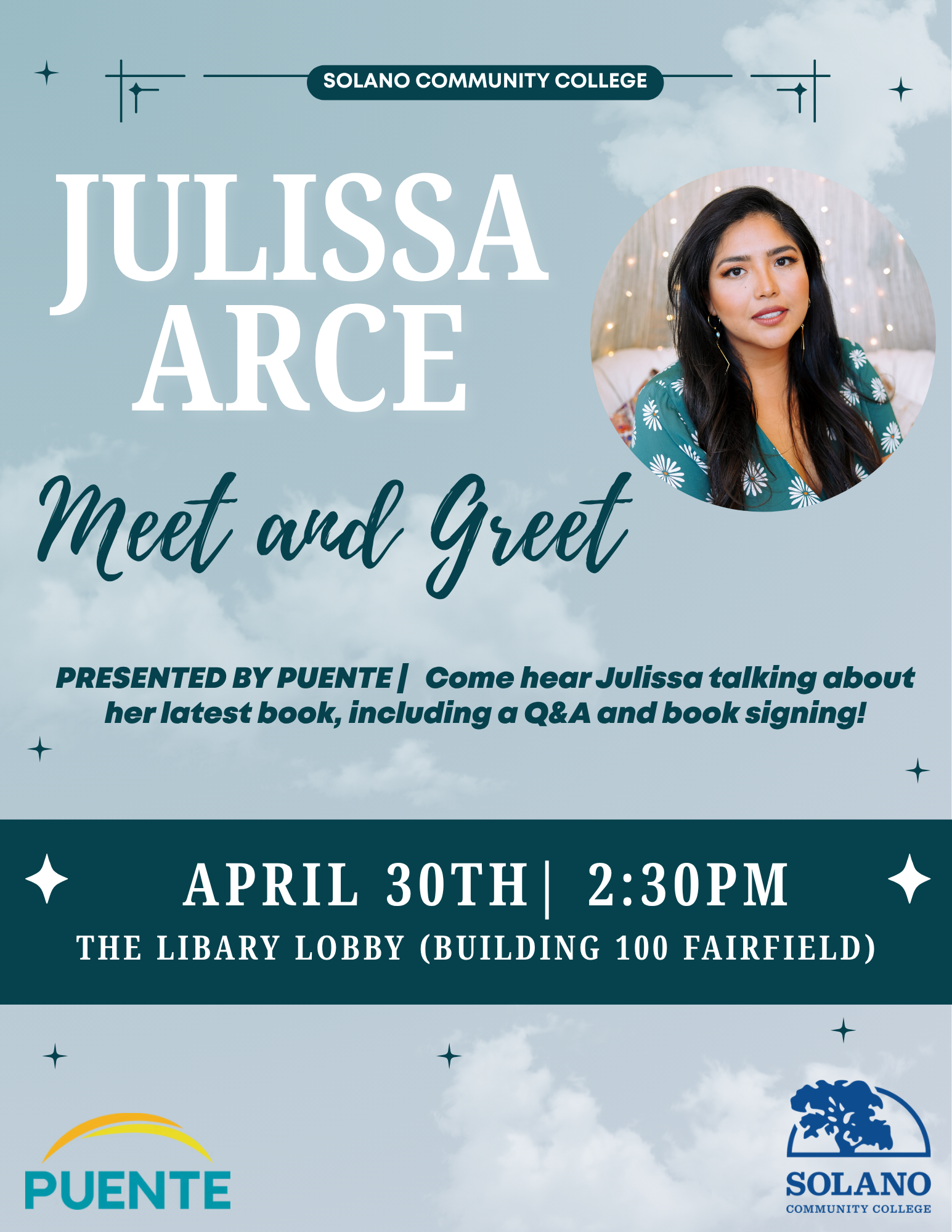 Photo Of Julissa Arce and information on event. She is smiling and looks happy.